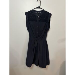 Rebecca Taylor Black Dress‎ Size 6 Tie Front Lace Detail Sleeveless